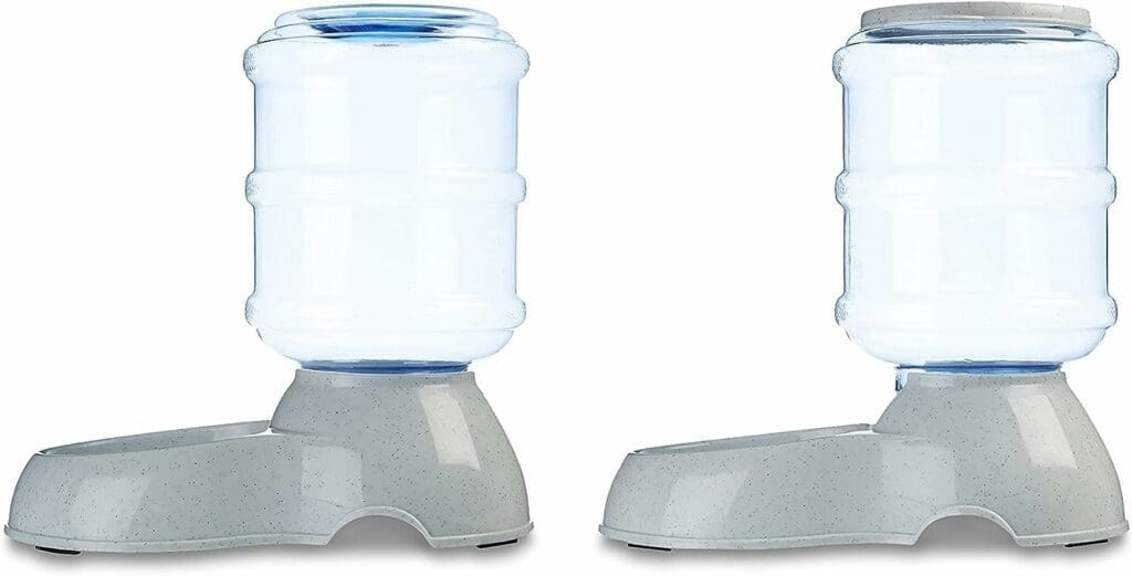 Amazon Basics Automatic Dog Cat Water Dispenser Gravity Feeder Set, Small, 6-Pound Food Capacity, 1-Gallon, Gray