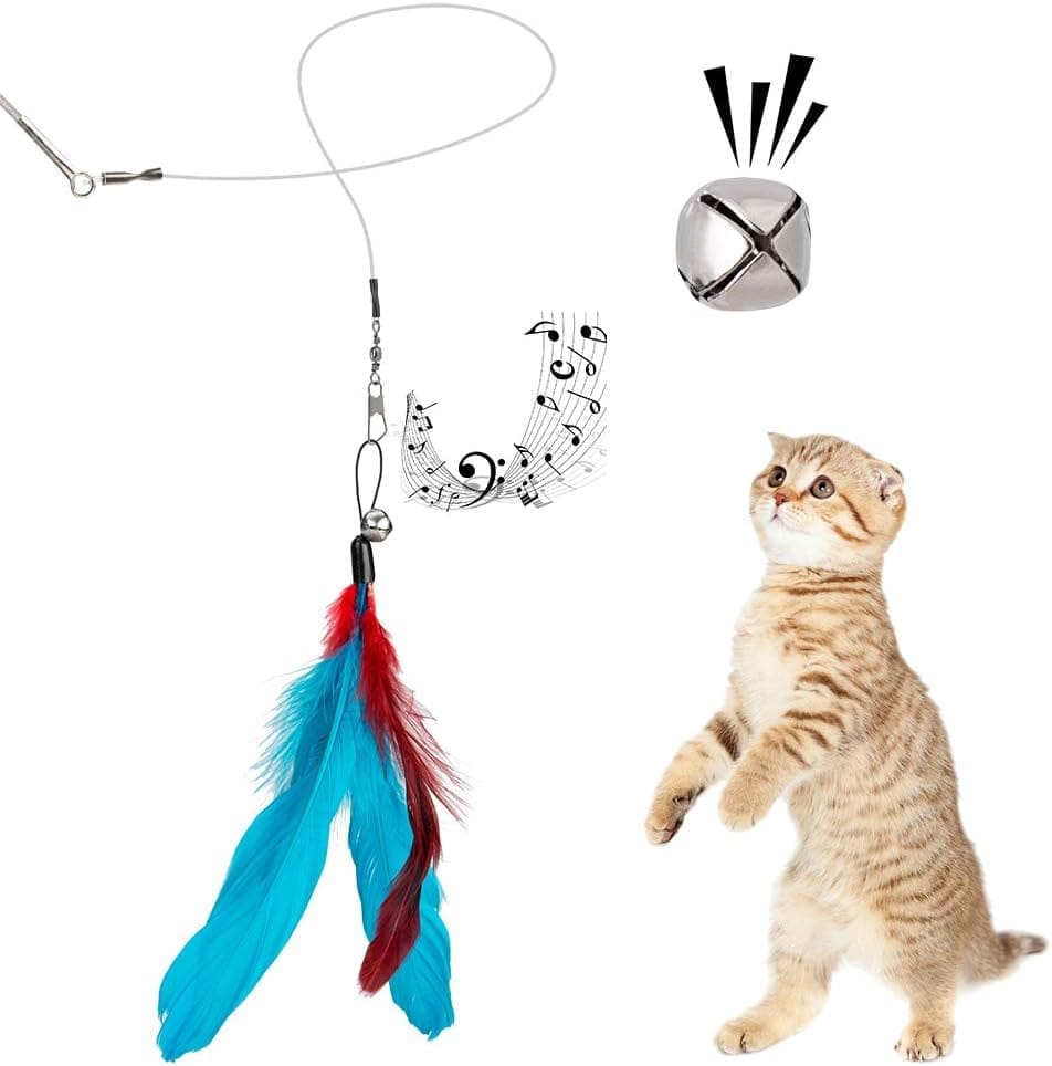 JIARON Cat Toys Feather Toy, 2PCS Retractable Wand and 10PCS Replacement Teaser with Bell Refills, Interactive Catcher and Funny Exercise for Kitten.