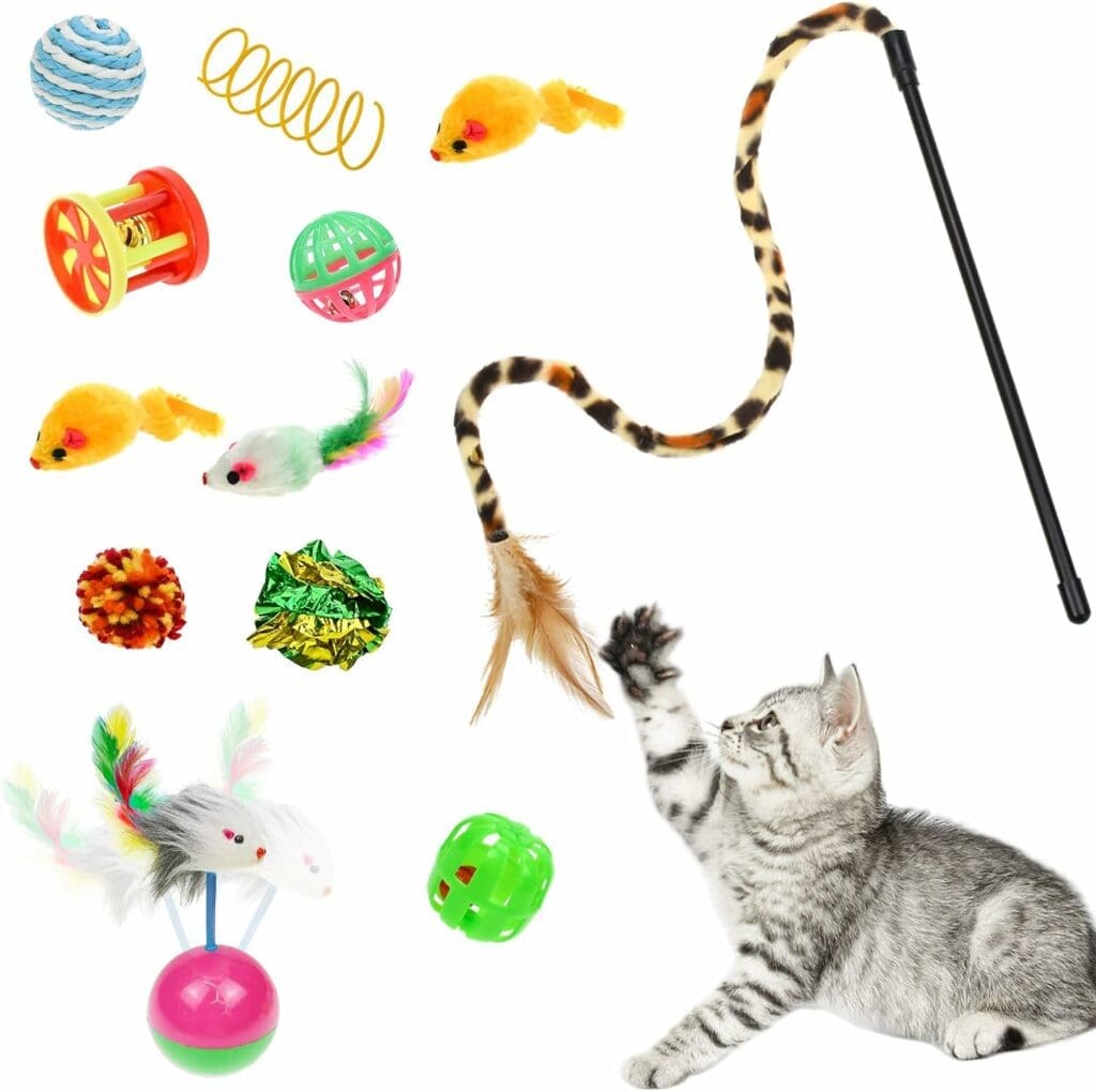 Malier Cat Toys Kitten Toys Set, Collapsible Cat Tunnels for Indoor Cats, Interactive Kitty Toys Cat Feather Toy Fluffy Mouse Crinkle Balls Cat 3 Way Tube Tunnel Toys for Cat Puppy Kitty Kitten